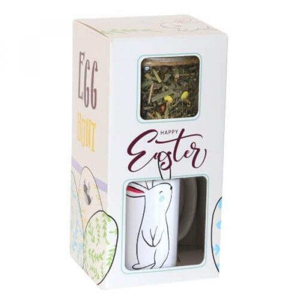 Zestaw Happy Easter Box z herbatą do wyboru i kubkiem z zajączkiem - prezent upominek na zajączka Wielkanoc dla niej niego mamy taty siostry brata kol