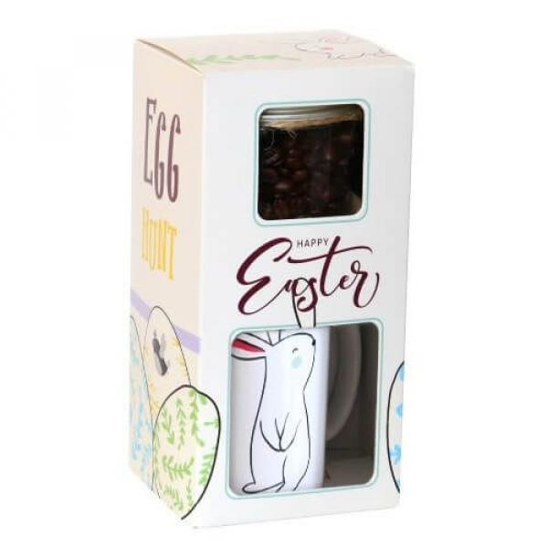 HAPPY EASTER zestaw – kawa aromatyzowana , smak do wyboru + porcelanowy kubek z zajączkiem prezent upominek na zajączka Wielkanoc dla niej niego mamy