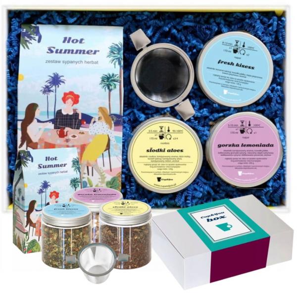 Gotowy zestaw prezentowy „HOT SUMMER“ herbaty PREMIUM 10szt. herbata mrożona na zimno owocowa rooibos ziołowa zaparzacz na prezent upominek
