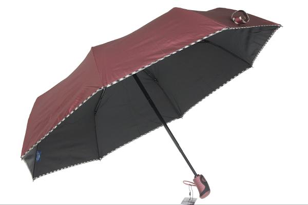 Parasol damski pełny automat bordo metalic