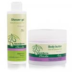 Zestaw MACROVITA Olive.elia Sensual z bio-oliwą i passiflorą: naturalne masło do ciała 200ml + żel pod prysznic 200ml