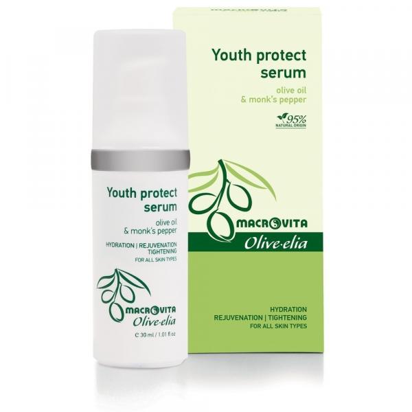 MACROVITA Olive.elia Youth Protect Serum przeciwzmarszczkowe serum na twarz, szyję i dekolt z bio-oliwą i niepokalankiem pieprzowym 30ml