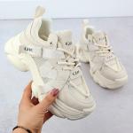 Skórzane sneakersy na grubej podeszwie damskie beżowe Goe RR2N4051