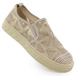 Espadryle damskie wsuwane z koronką beżowe Artiker 56C2127