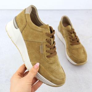 Skórzane sneakersy na koturnie zamszowe camel Sergio Leone SP104