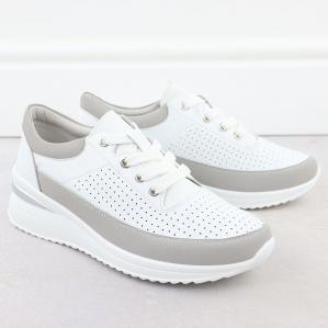 Skórzane sneakersy na koturnie ażurowe białe Vinceza 41487