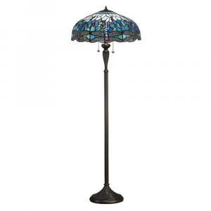 Salonowa lampa podłogowa Dragonfly 64069 Endon Tiffany szkło witrażowa czarny kolorowy