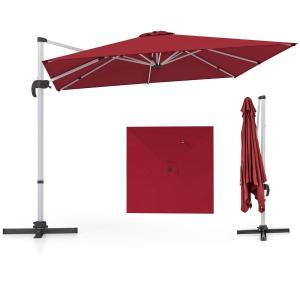 Parasol z podstawą krzyżową i aluminiowym słupkiem 300 x 300 x 261 cm czerwony