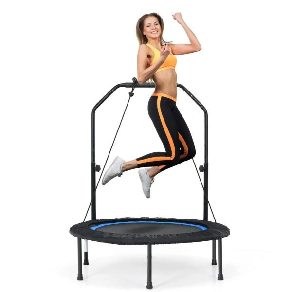 Składana mini trampolina fitness z regulowaną wysokością i 2 opaskami