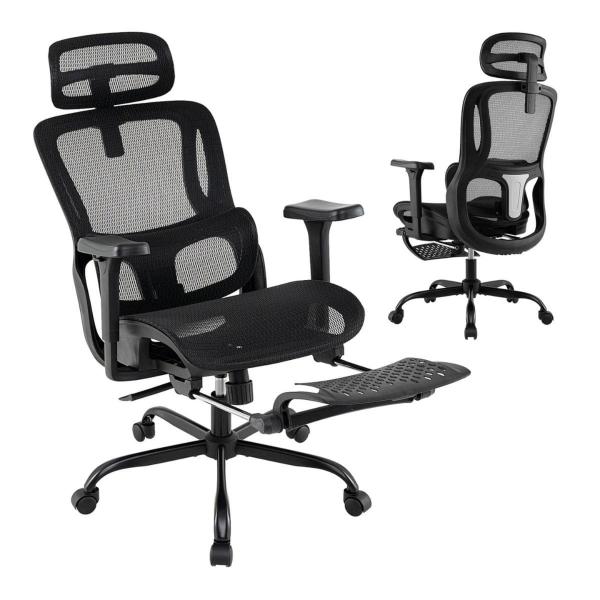 Ergonomiczne krzesło biurowe z wysuwanym podnóżkiem