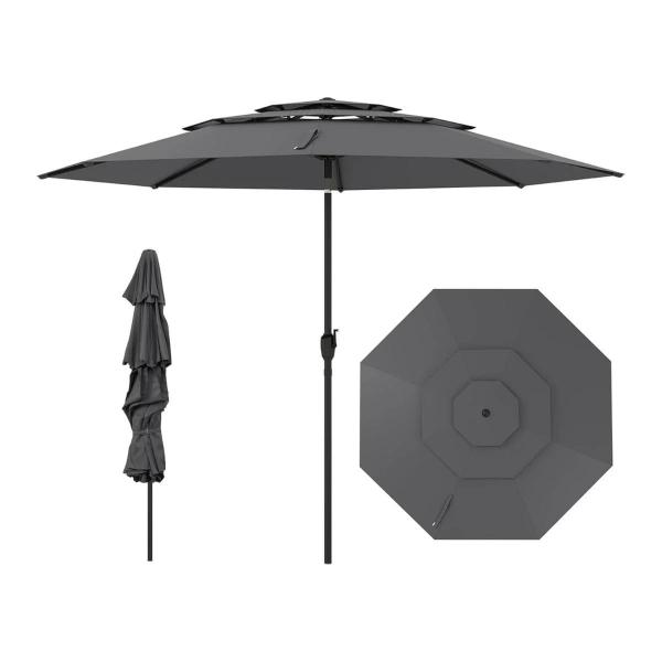 Parasol ogrodowy z systemem wentylacji i korbką szary