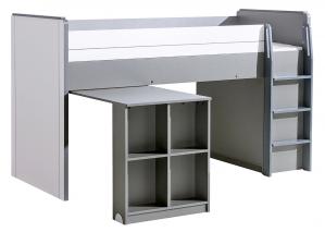 Łóżko piętrowe 90x200 z biurkiem, komodą i materacem Gumi G19 Biały/Antracyt