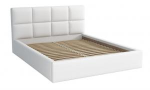 Łóżko do sypialni tapicerowane 140x200 z pojemnikiem - Alaska Białe Eko skóra