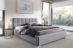 Łóżko tapicerowane z pojemnikiem Santiago 180x200 Szare/Popiel Metalowy Stelaż
