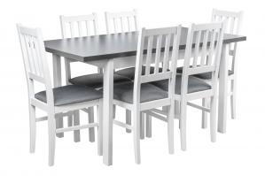 Stół rozkładany z 6 krzesłami komplet do kuchni jadalni X011 Biały/Grafitowy