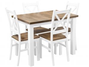Zestaw stół z krzesłami dla 4 osób biały, dąb lefkas Z055