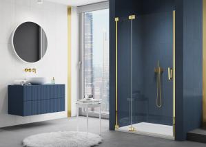 Drzwi prysznicowe SANSWISS CADURA CA13 80cm, ze ścianką stałą, prawe, H=200cm, złoty CA13D0801268