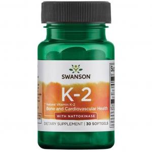 SWANSON Witamina K2 z NATTOKINAZĄ K-2 + Nattokinaza - 30 kapsułek