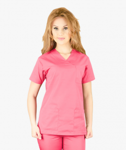 Ciemnoróżowa bluza medyczna Ola z krótkim rękawem Ciemny róż XL