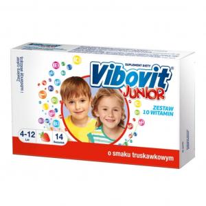 Vibovit Junior dla dzieci w wieku od 4 do 12 lat smak truskawkowy 14 saszetek