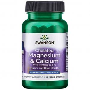 SWANSON Albion Chelat wapnia i magnezu z witaminą D3 & K2 90 kapsułek - suplement diety
