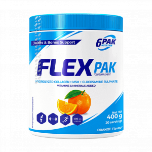 6PAK Kolagen, MSM, Glukozamina Flex Pak, pomarańczowy - 400 g
