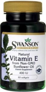 Witamina E D-alfa-tokoferyl z wolnego od GMO oleju z pestek dyni Natural Vitamin E from Non-GMO Sunflowe Oil 60 kapsułek SWANSON