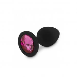 Korek Analny Silikonowy z Kryształkiem M Czarno-Różowy