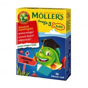 Mollers Omega-3 Rybki żelki o smaku malinowym 36 sztuk