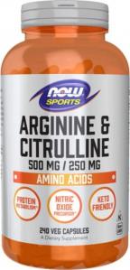 Arginina i Cytrulina L-Arginine + L-Citrulline 240 kapsułek NOW FOODS Sports