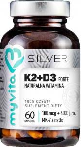 K2+D3 Forte 100mcg K2 + 4000j.m. D3 60 kapsułek MyVita Silver Pure