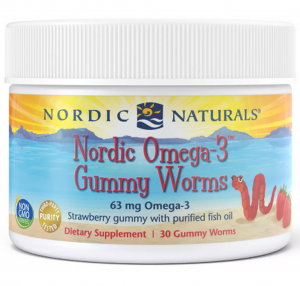 Nordic Naturals Omega-3 Gummy Worms 63mg 30 żelek o smaku truskawkowym