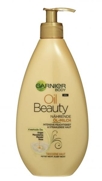 (DE) Garnier Oil Beauty, Odżywcze mleczko olejowe do ciała z olejkiem arganowym, olejem migdałowym, olejem różanym i makadamia, 400ml (PRODUKT Z NIEMI