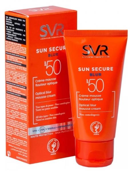 SVR Sun Secure Blur SPF 50+, Ochronny Krem optycznie ujednolicający koloryt, 50 ml