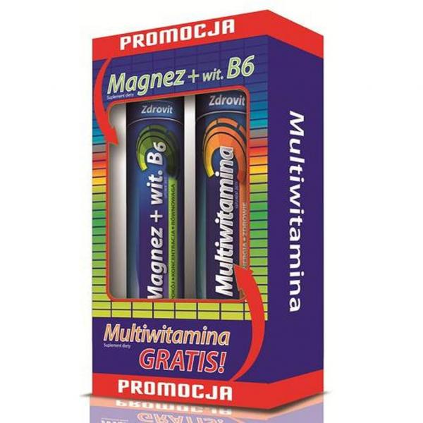 Zdrovit Magnez z Witaminą B6 24 tabletki musujące + Multiwitamina 20 tabletek musujących
