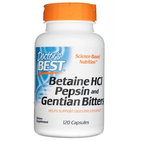 Doctor's Best Betaine HCl Pepsin & Gentian Bitters - 120 kapsułek