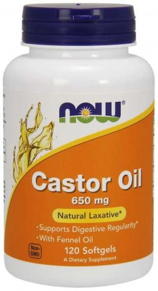 Castor Oil Olej Rycynowy 650 mg 120 kapsułek NOW FOODS