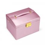 Kuferek szkatułka na biżuterię z lusterkiem i szufladkami - różowa