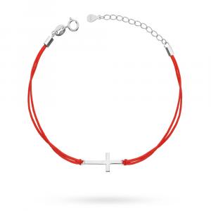 Bransoletka srebrna czerwony sznurek z krzyżem Animo
