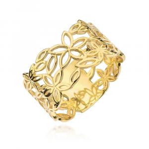 Złoty delikatny pierścionek ażurowe kwiaty Virino