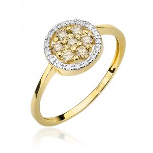 Złoty pierścionek zaręczynowy brązowe brylanty