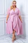 Pustynno różowa midi sukienka z tiulowym rękawkiem ELENA r.36 - r.50 PLUS SIZE