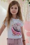 Biały T-shirt z kotem, bluzka Pusheen dla dziewczynki pączki, babeczki