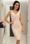 Beżowa sukienka elegancka o dopasowanym kroju, Lara KM311