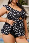 Bikini Plus Size w kwiatki z falbanką