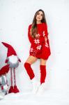 Dzianinowa czerwona sukienka Christmas Magic ze śnieżkami na zimę, Świeta, Mikołajki 6194