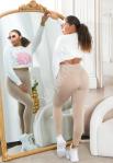 Legginsy modelujące, push up bezszwowe ciemny beż z lampasami 1367