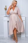 Beżowo złota midi sukienka z tiulowym rękawkiem ELENA r.36 - r.50 PLUS SIZE