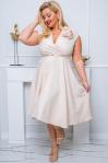 Sukienka z różą na ramieniu beżowo złota NINA r.36 - r.50 PLUS SIZE