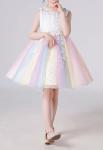 Piękna sukienka dla dziewczynki z tiulową, tęczową spódnicą, wieczorowa sukienka dziecięca na wesele, urodziny BX8991